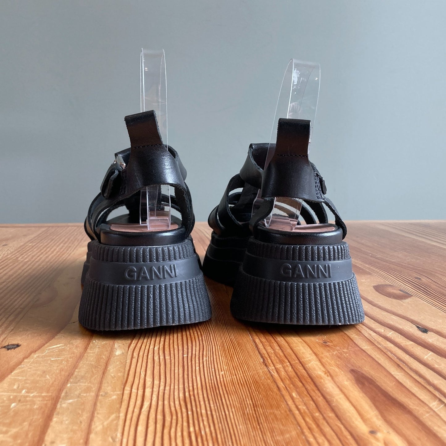 37/ 6.5 - GANNI Black Leather Platform Creepers Fisherman Sandals Shoes 0312IG