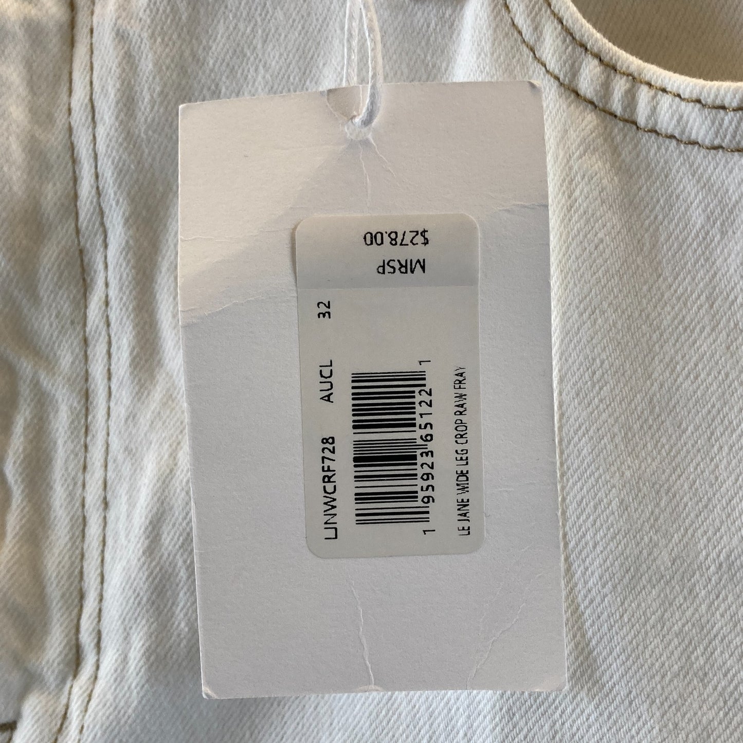 Frame $278 White Wide Leg Frayed Hem Le Jane Crop Jeans - Size 32 - NEW - 0417DL