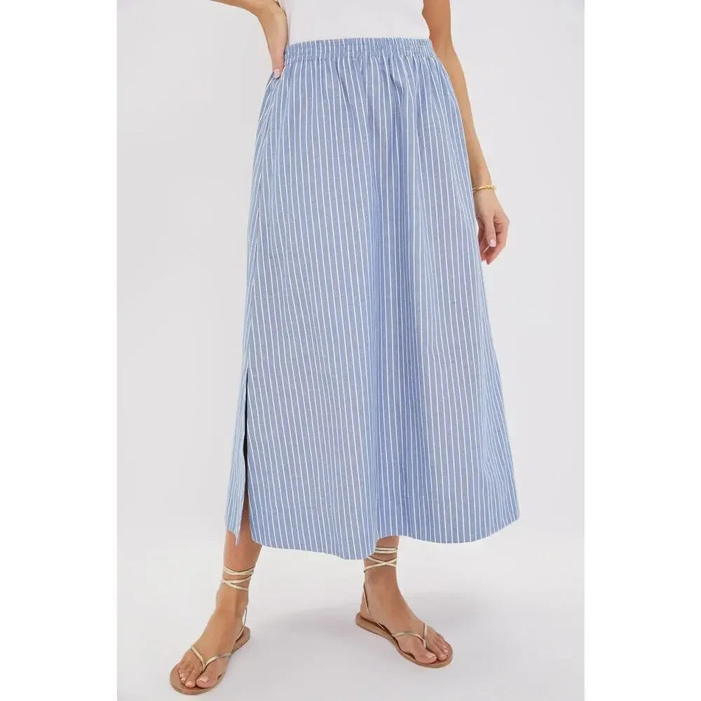 Tuckernuck Blue White Striped Athena Midi Skirt - Size L - 0815CJ