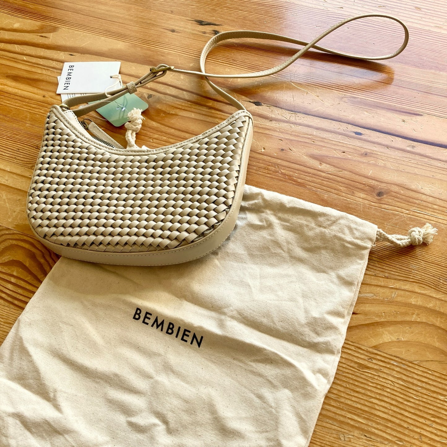 Bembien Cream Carre Weave Woven Leather Mini Sling NEW Bag - 0612SM