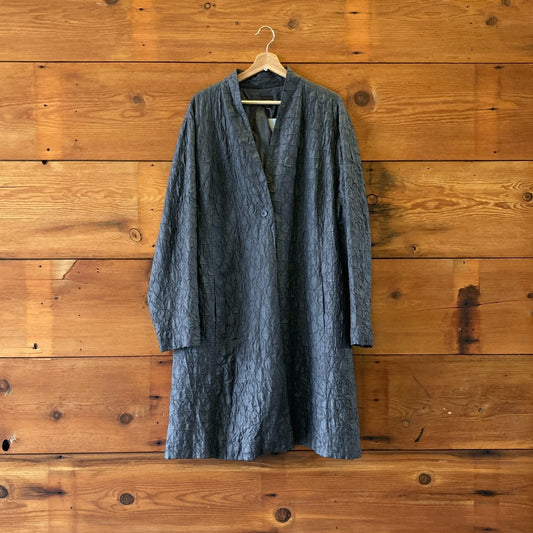 3X - Eileen Fisher Dark Gray Textured Tussah Silk Long Duster Jacket 1031LF