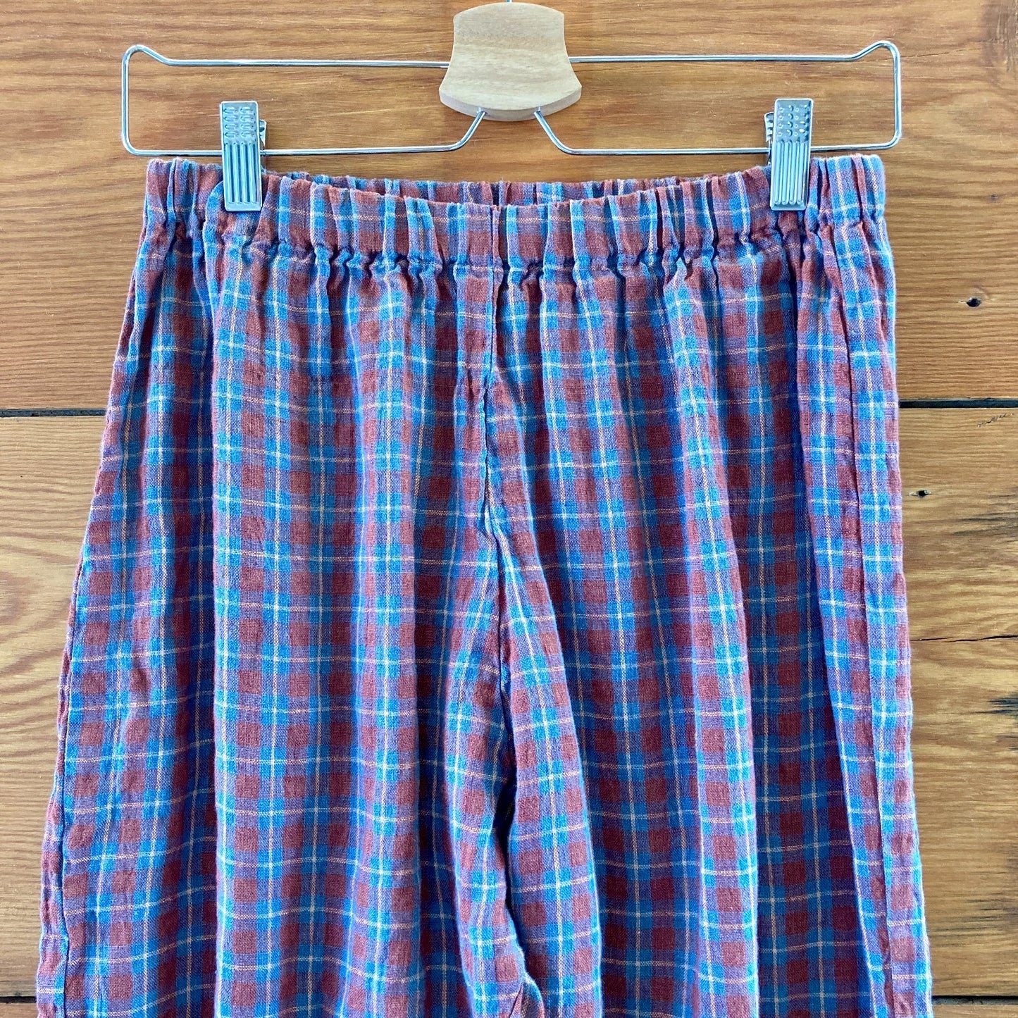 Coco Maisonette Red Plaid Linen Elastic Waist Pull-On Pants Size S / M - 0327AM