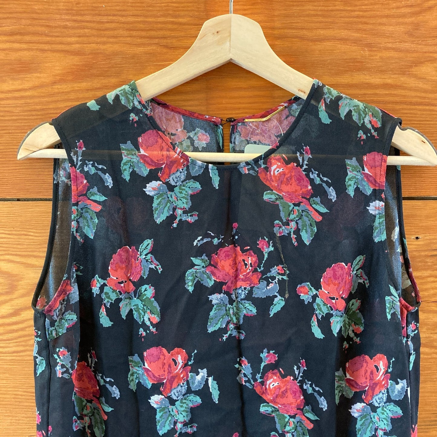 Saint Laurent Black Floral Semi Sheer Viscose Sleeveless Top - Size S - 1011SC