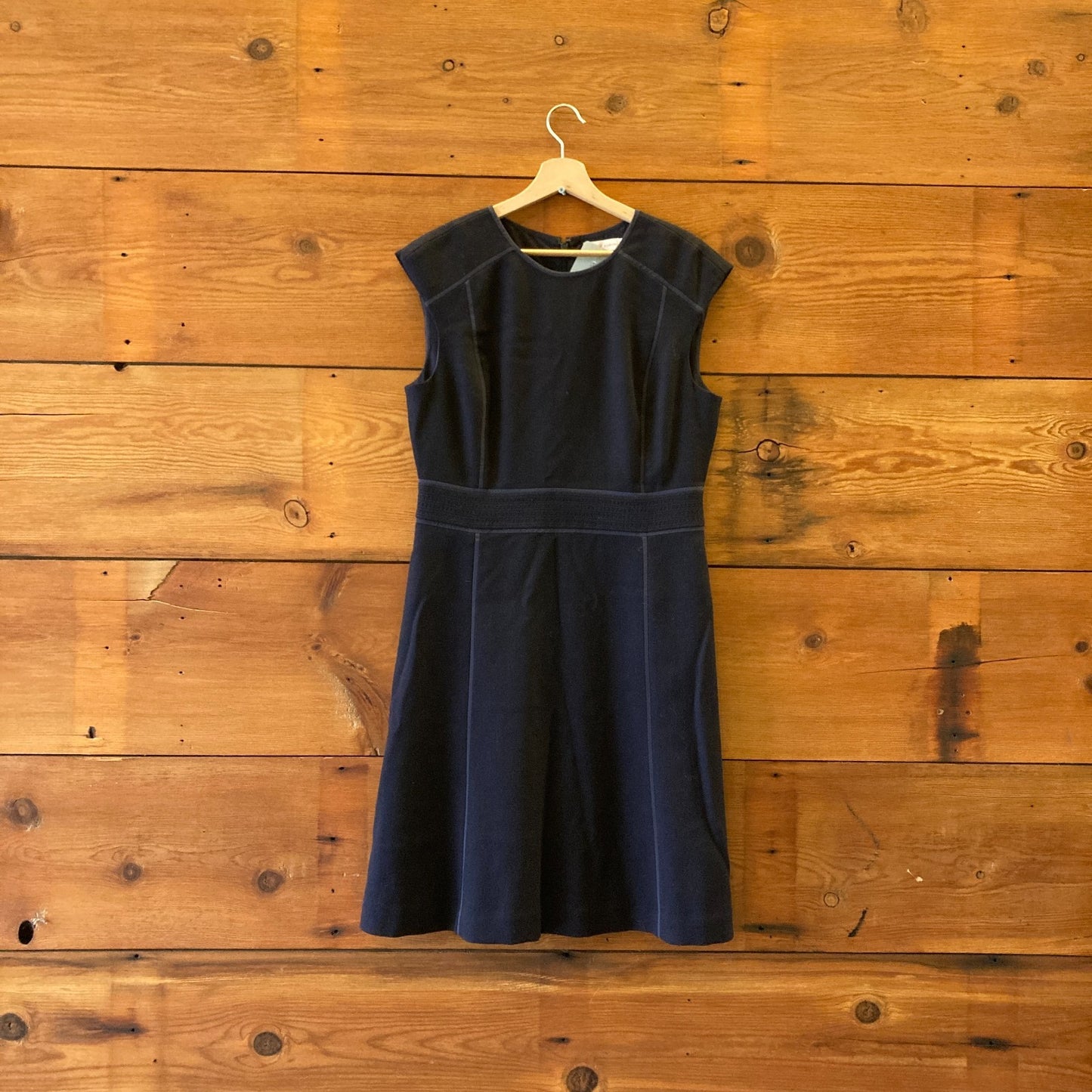 Tory Burch Navy Blue Wool Cap Sleeve Fitted Workwear Dress - Size 12 - 0325AL
