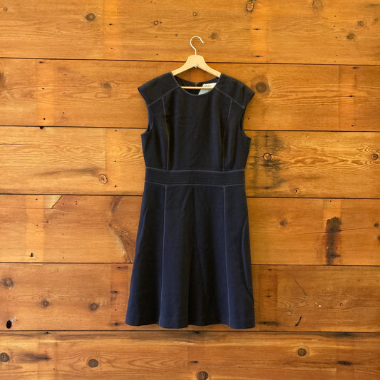 Tory Burch Navy Blue Wool Cap Sleeve Fitted Workwear Dress - Size 12 - 0325AL