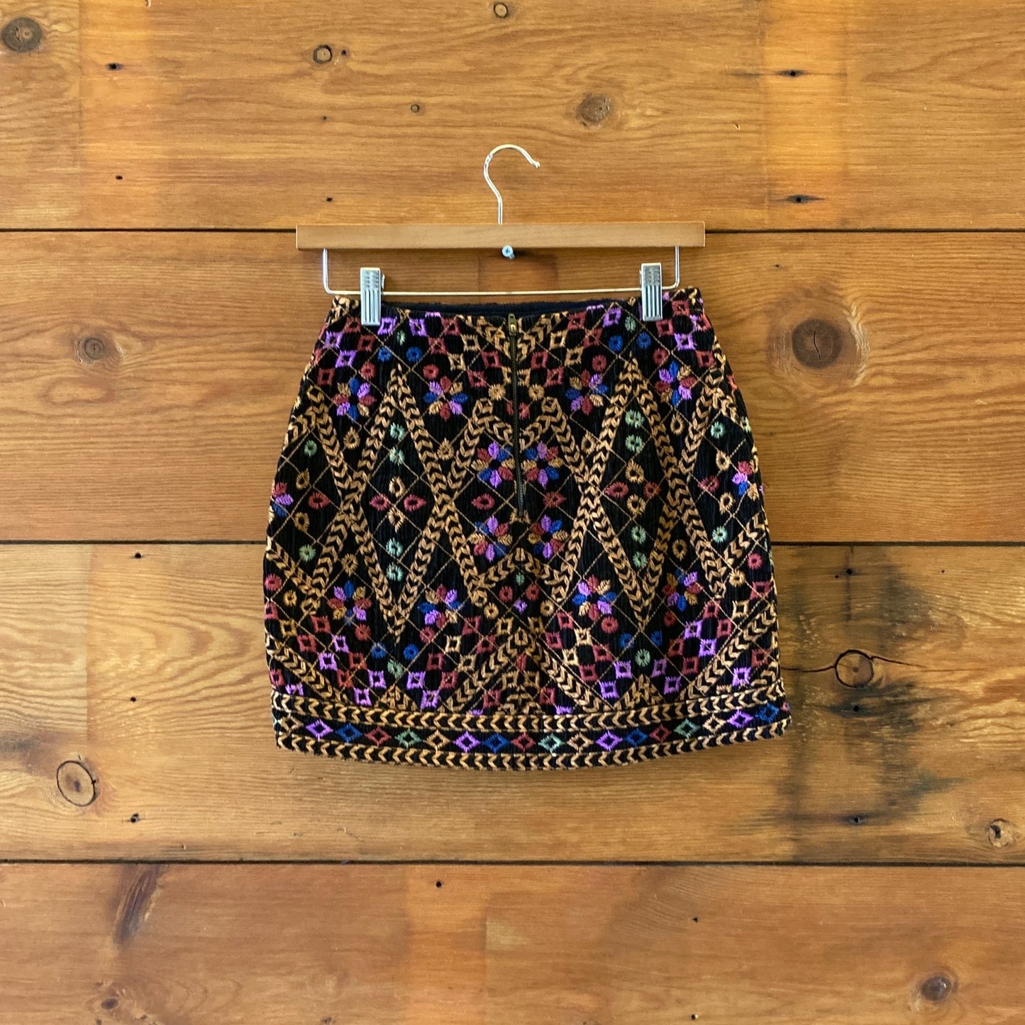 XXS - Farm Rio Multi Color Embroidered Corduroy Mini Pencil Skirt 0508DK