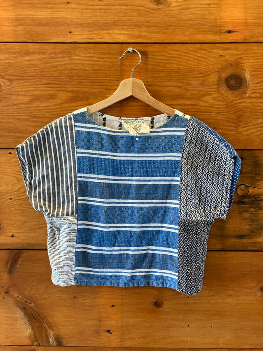 Ace & Jig Blue Mixed Print Boxy Short Sleeve Crop Top Shirt - Size XS - 0312IG