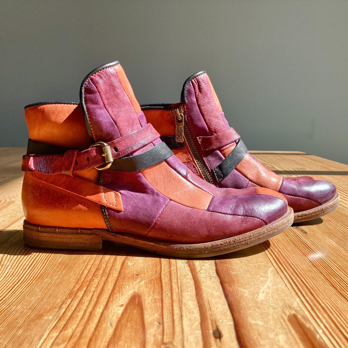 A.S.98 Colorful Patchwork Italian Leather Ankle Boots - Size 37 - 0320JS