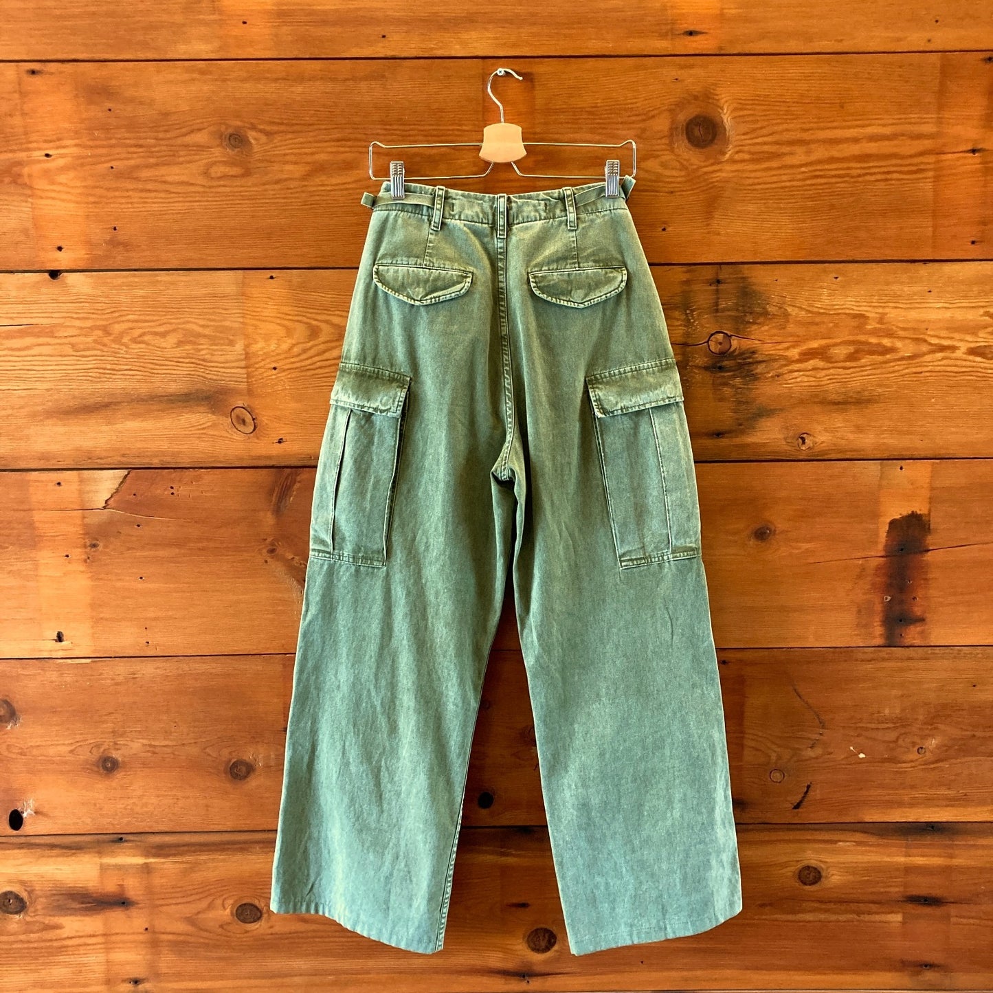 R13 Olive Green Wide Leg Cotton Cargo Pants - Size 28 - 0204MP