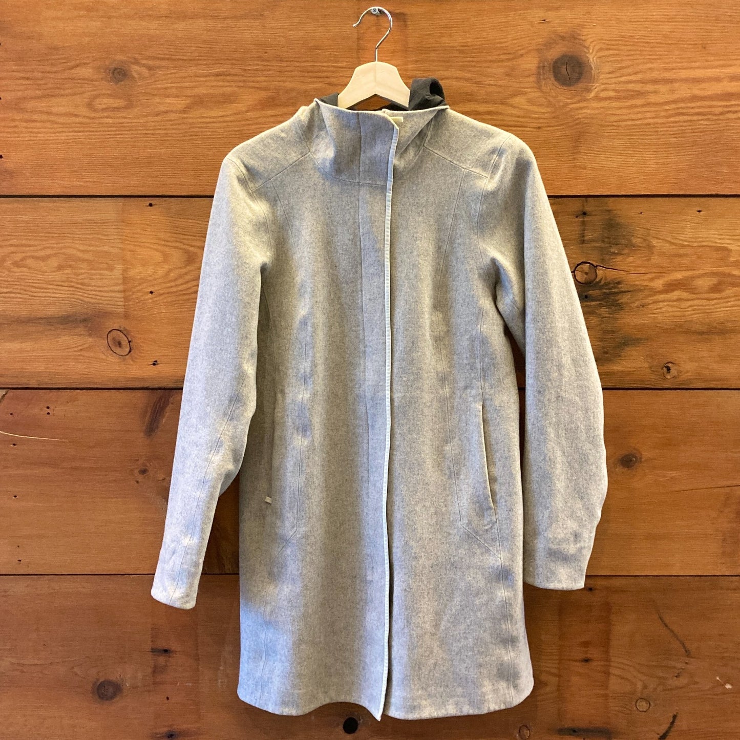 S - Arc'teryx Light Gray Hooded Wool Zip Up Long Length Embra Coat Jacket 0606RO