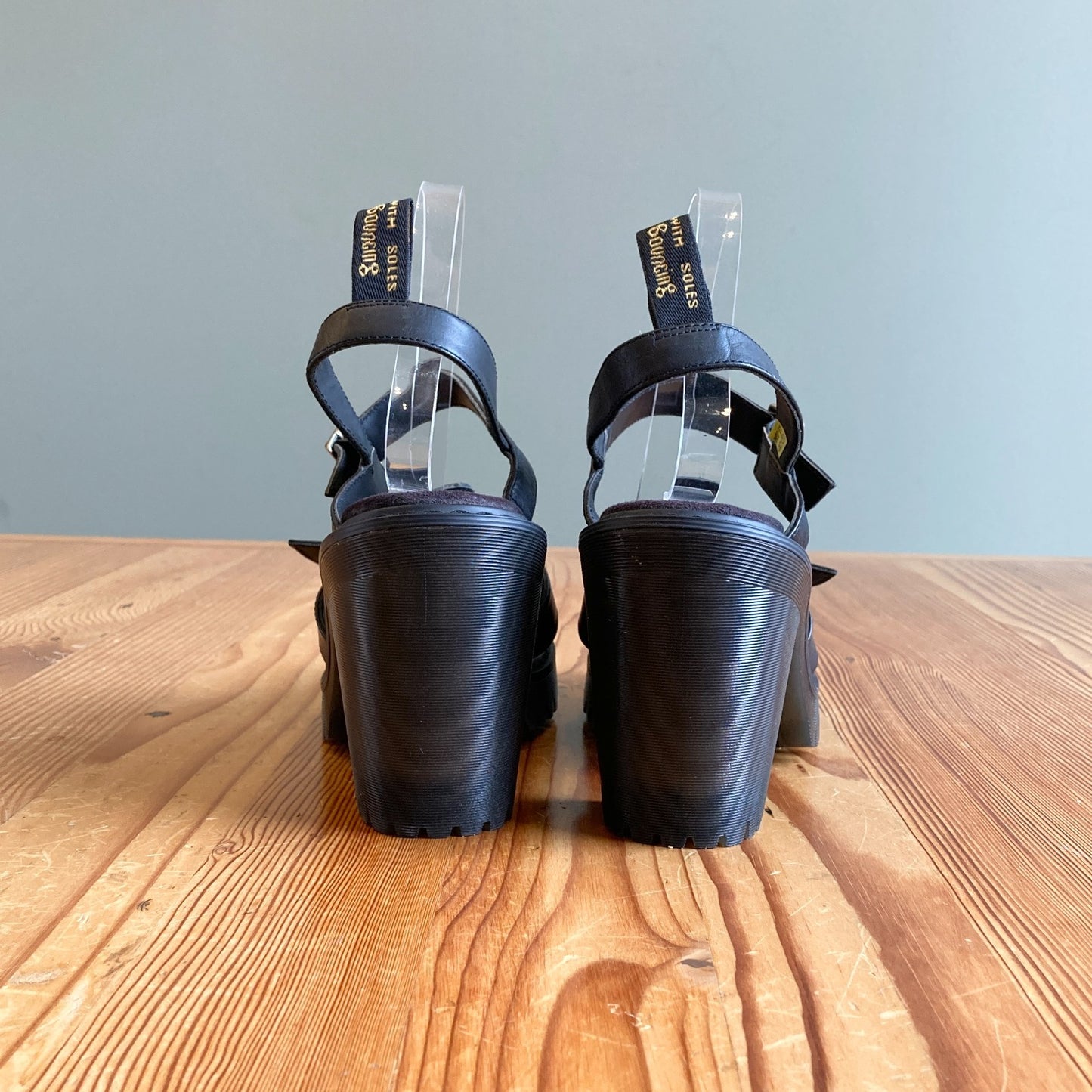 11 - Dr. Martens Black Leather Platform Heeled Granik Sandals Shoes NEW 1021KD