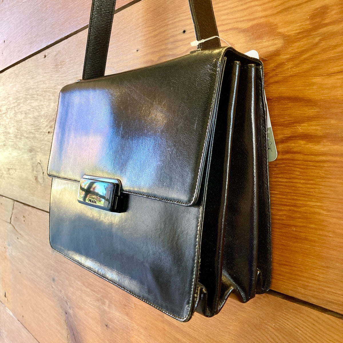 Prada Black Vintage 90s Vitello Leather Buckle Flap Shoulder Bag Purse - 0903KA