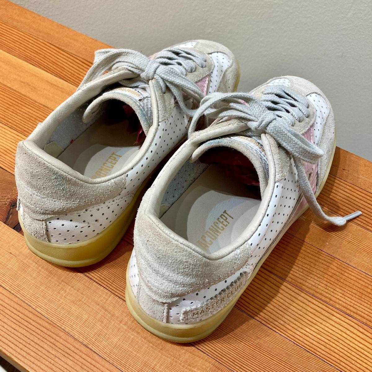 Moa Concept White & Pink Perforated Club Sneakers Shoes - Size 38 / 8 - 0521AB