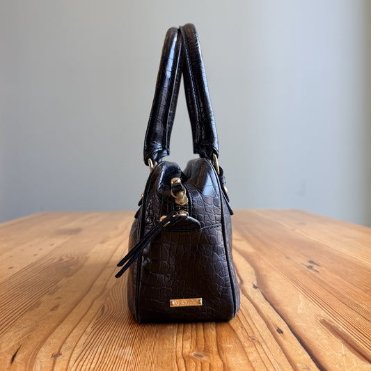 MaxMara Black Croc Embossed Vintage Leather Top Handle Zip Top Bag - 1022SW