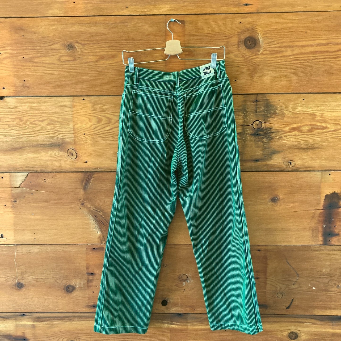 Lykke Wullf Green Navy Railroad Stripe Workwear Womens Jeans - Size 6 - 0312IG
