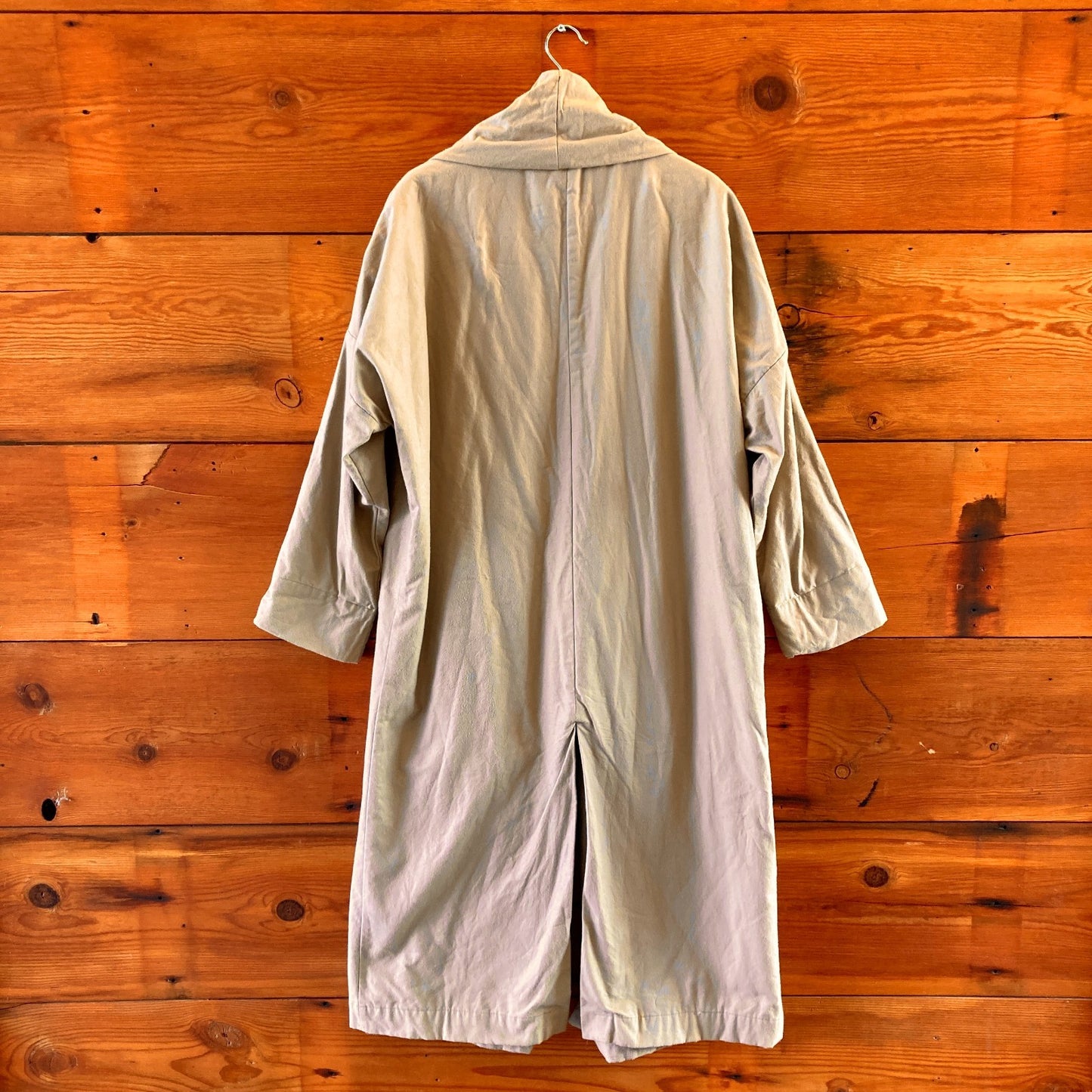 M - Black Crane Tan Open Front Draped Shawl Lagenlook Lined Trench Jacket 0416JW