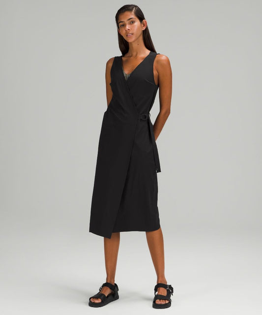 Lululemon LAB Black Sleeveless V Neck Stretch Fit Wrap Dress - Size 6 - 0504AK