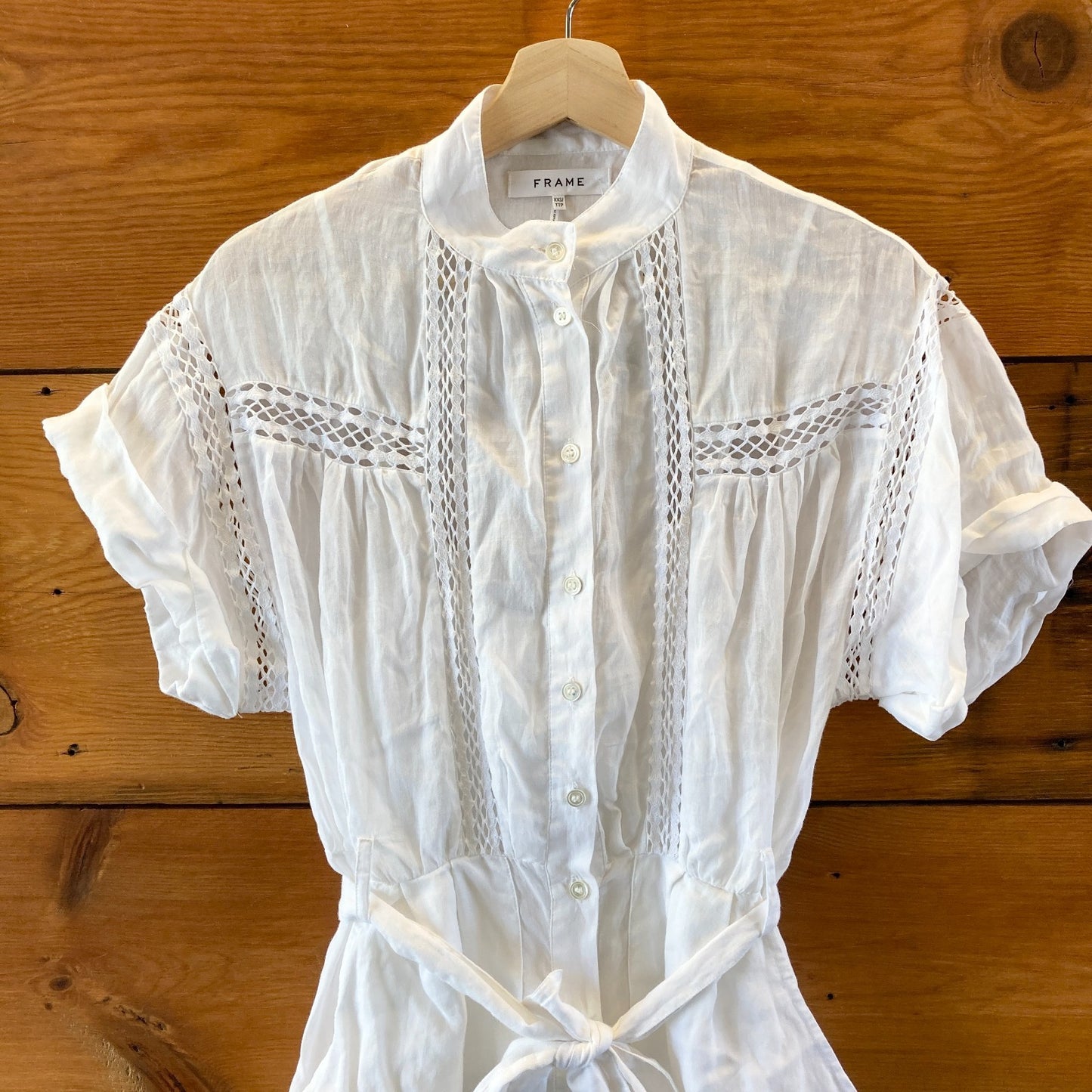 Frame White Linen Button Front Slip Lined Mini Dress - Size XXS - 0903BN