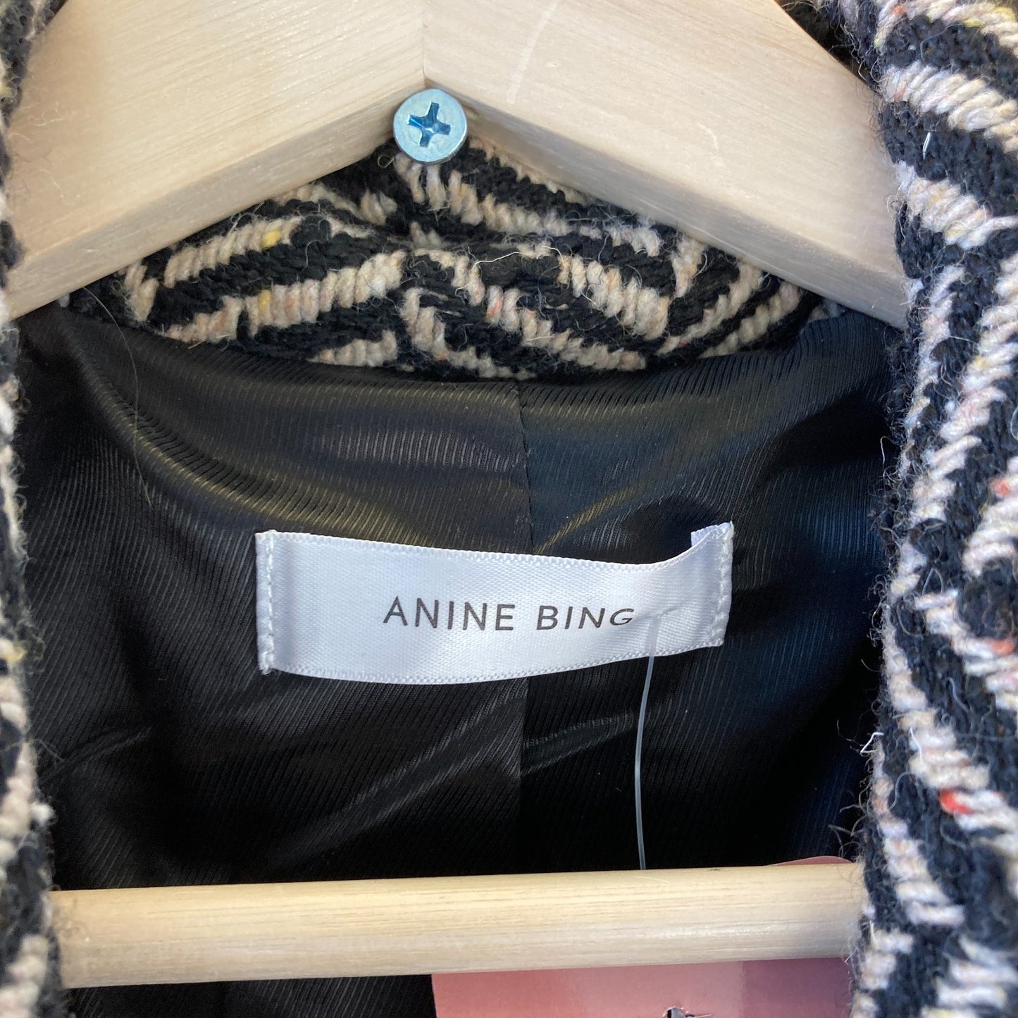S - Anine Bing Black & Tan Fishbone Tweed Diana Boxy Blazer Jacket 1011SC