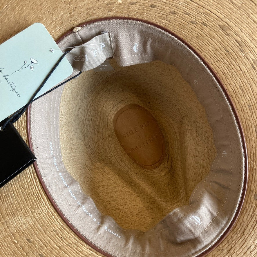 Gigi Pip $186 Straw Loren Cara Brimmed Rancher Hat NEW - Size 57 - 0317JF