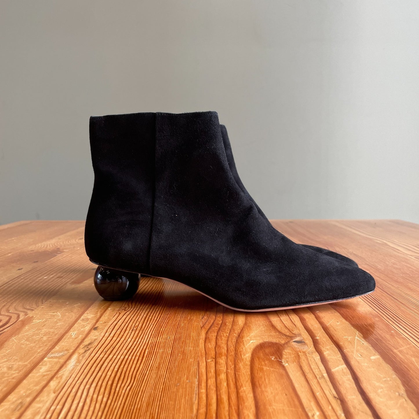 9.5 - Kate Spade Black Suede Sydney Pointed Toe Unique Heel Ankle Booties 1203TR