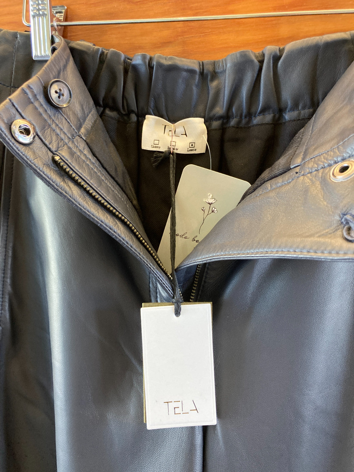Tela $695 Midnight Blue Lamb Leather Vanda Wide Leg Pants - Size L - NEW 4427SC