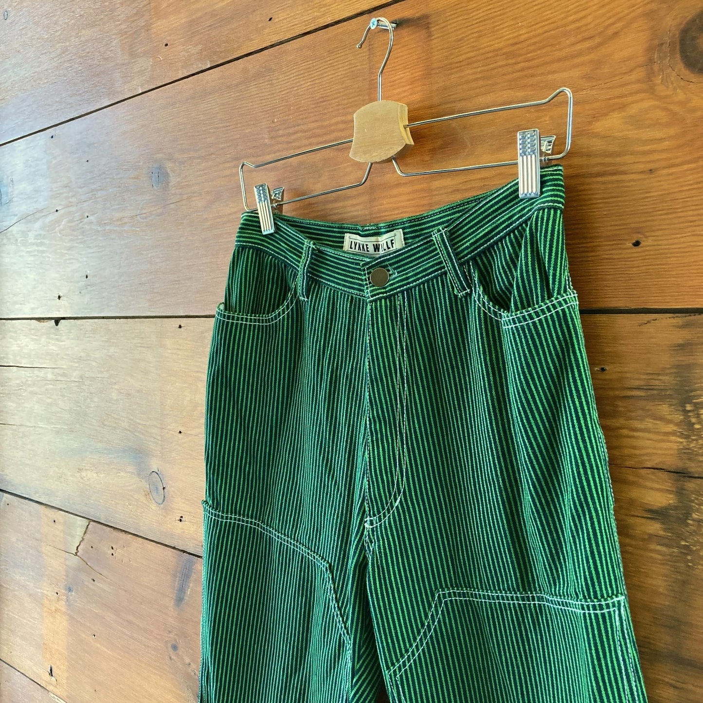Lykke Wullf Green Navy Railroad Stripe Workwear Womens Jeans - Size 6 - 0312IG