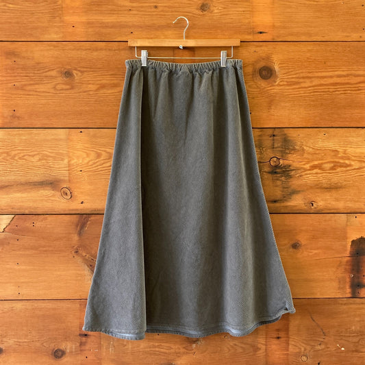 L - CP Shades Green Corduroy Long A-Line Elastic Waist Skirt 1124TA