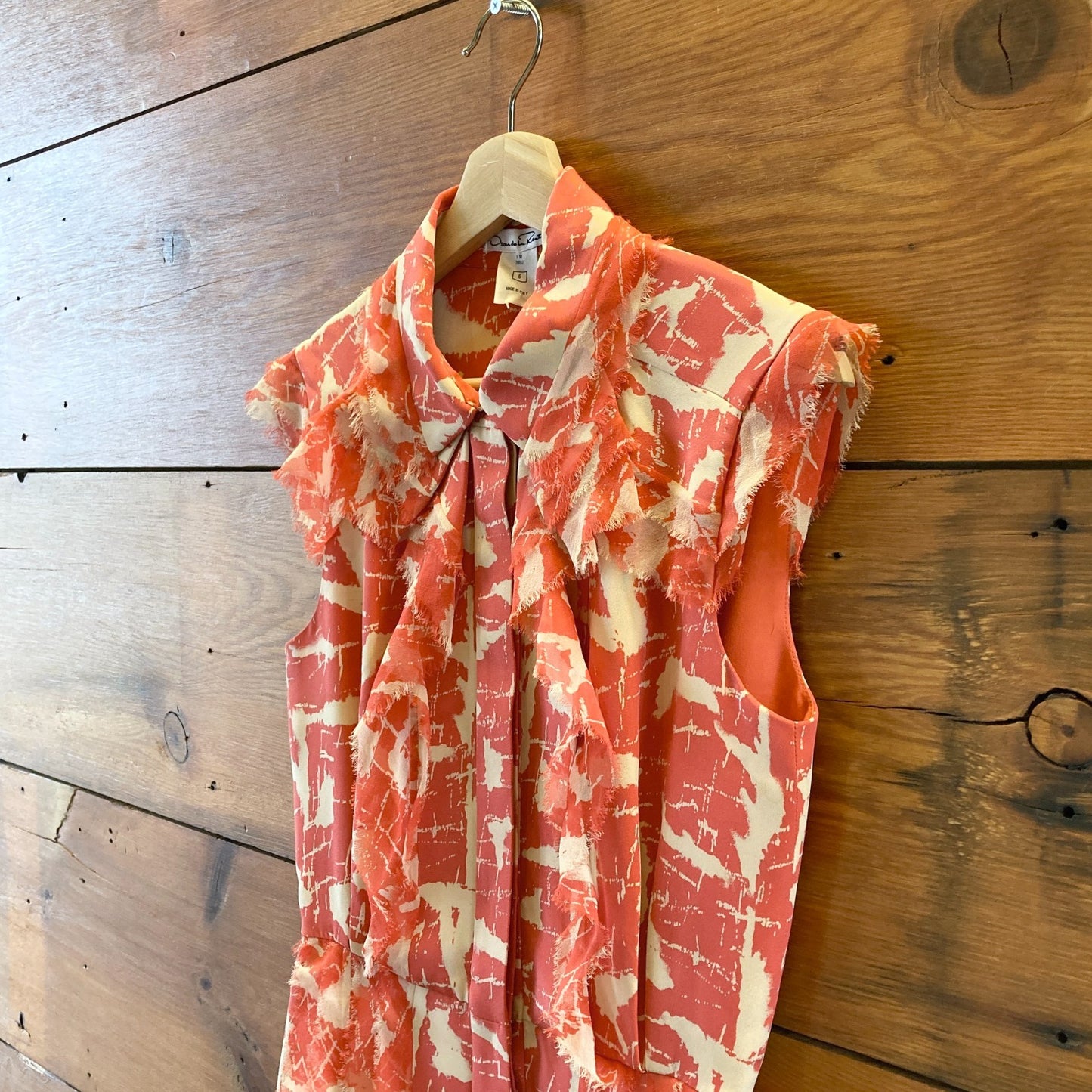 Oscar De La Renta Vintage Pink & White Printed Silk Dress - Size 6 - 1029SB