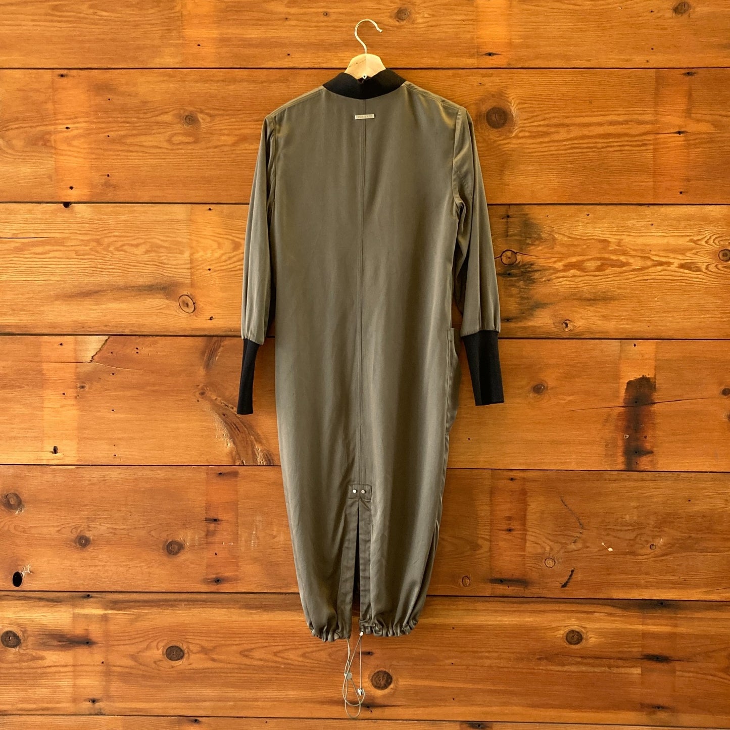 Soia & Kyo Olive Green Satin Bia Bonsai Long Bomber Jacket - Size XS - 1129CG