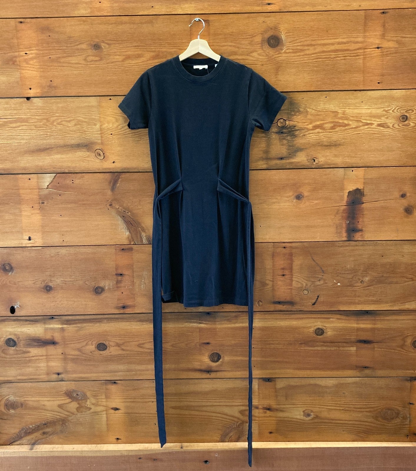 Vince Black Short Sleeve Tie Waist Cotton T-Shirt Mini Dress - Size XS - 1118SM