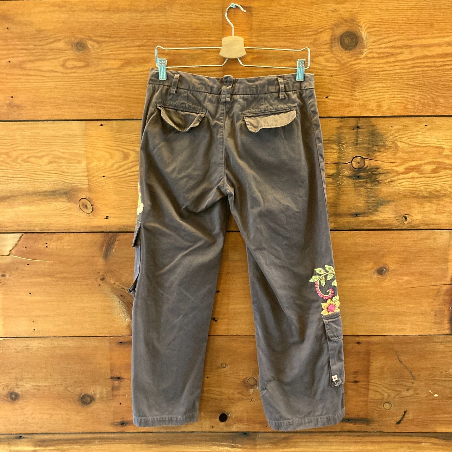 JW Los Angeles Johnny Was Brown Floral Embroidered Cargo Pants - Size S - 0423MR