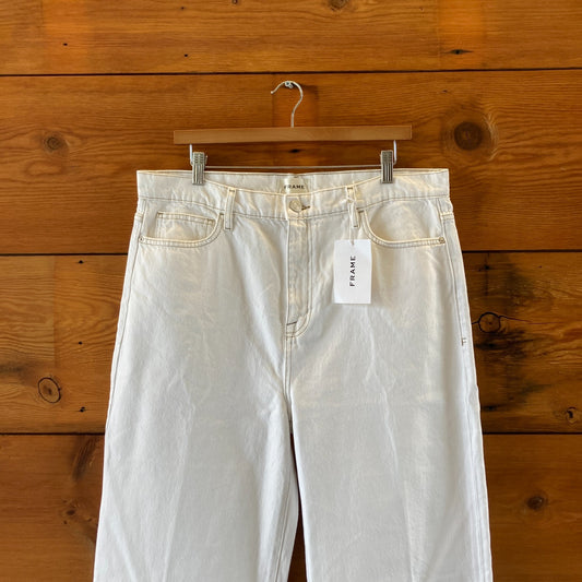 Frame $278 White Wide Leg Frayed Hem Le Jane Crop Jeans - Size 32 - NEW - 0417DL