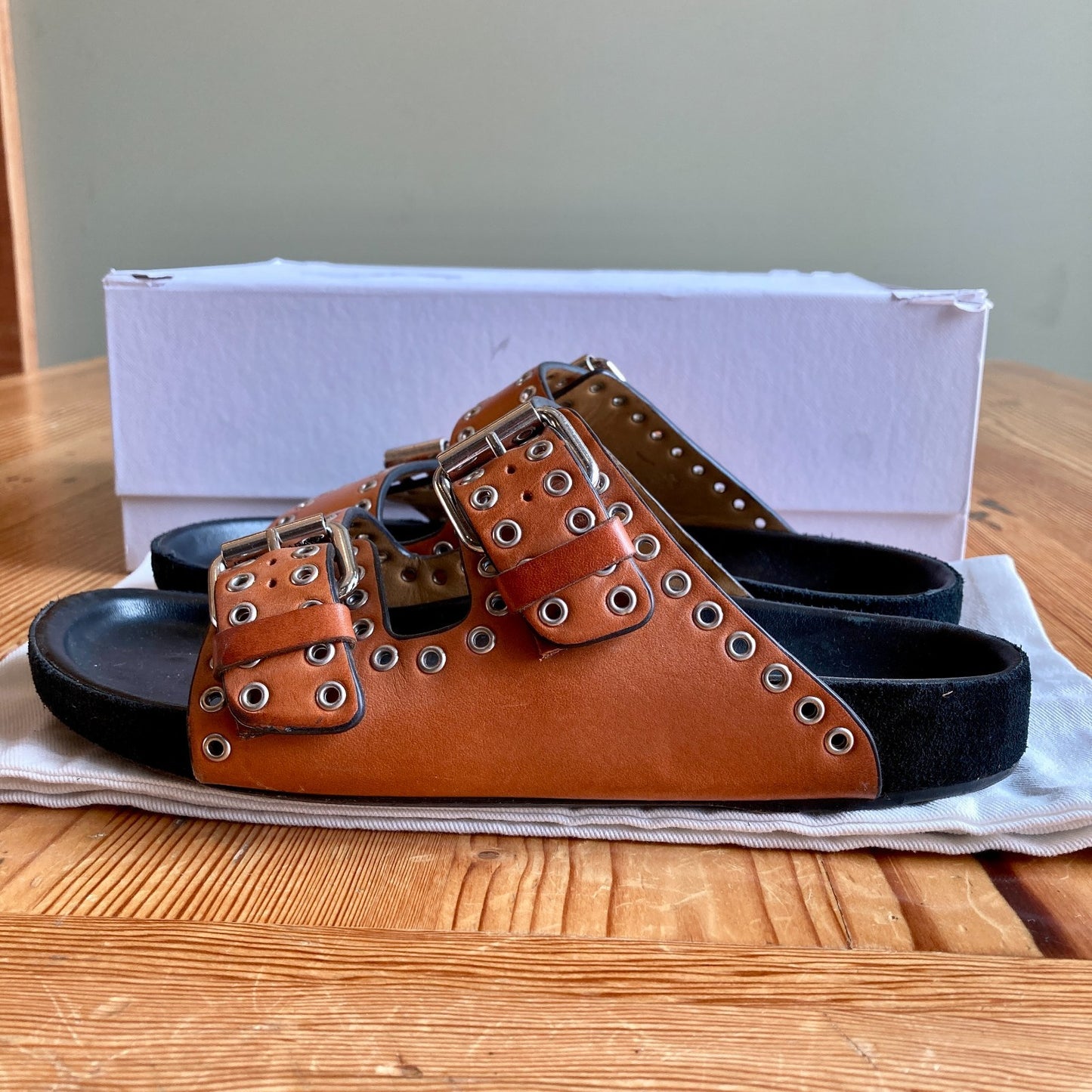 Isabel Marant Brown Eyelet Leather Lennyo Sandals Shoes - Size 36 / 6 - 0703SC