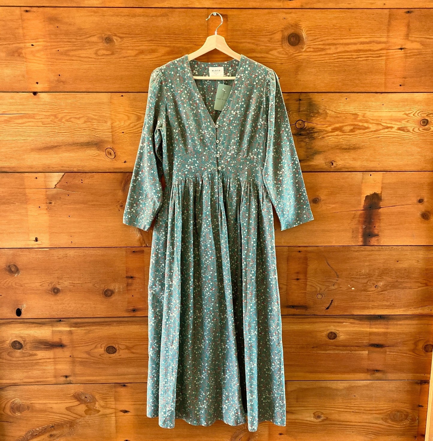 Mirth Green Floral Patterned Button Up Cotton Maxi Dress - Size M - 1211VM