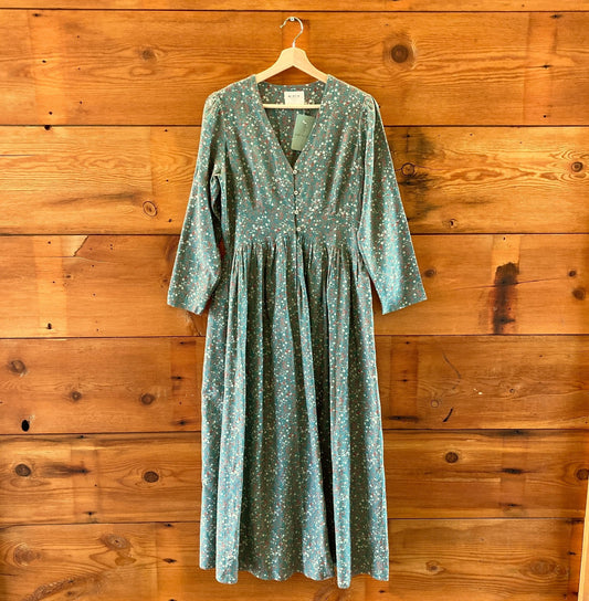 Mirth Green Floral Patterned Button Up Cotton Maxi Dress - Size M - 1211VM
