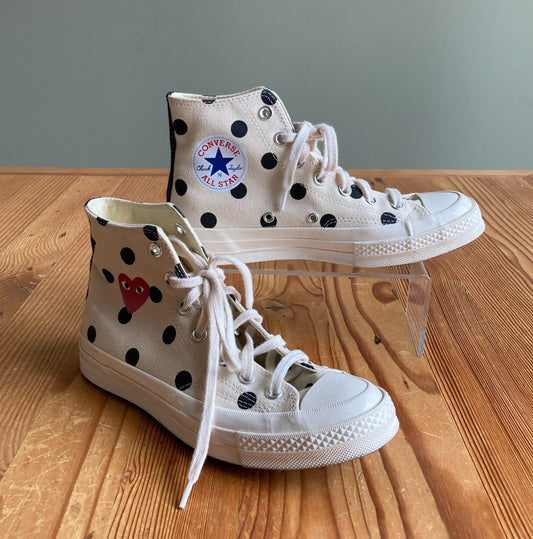 Converse X Play Comme Des Garcons Cream Dot High Heart Shoes - Size 8 - 0709EH