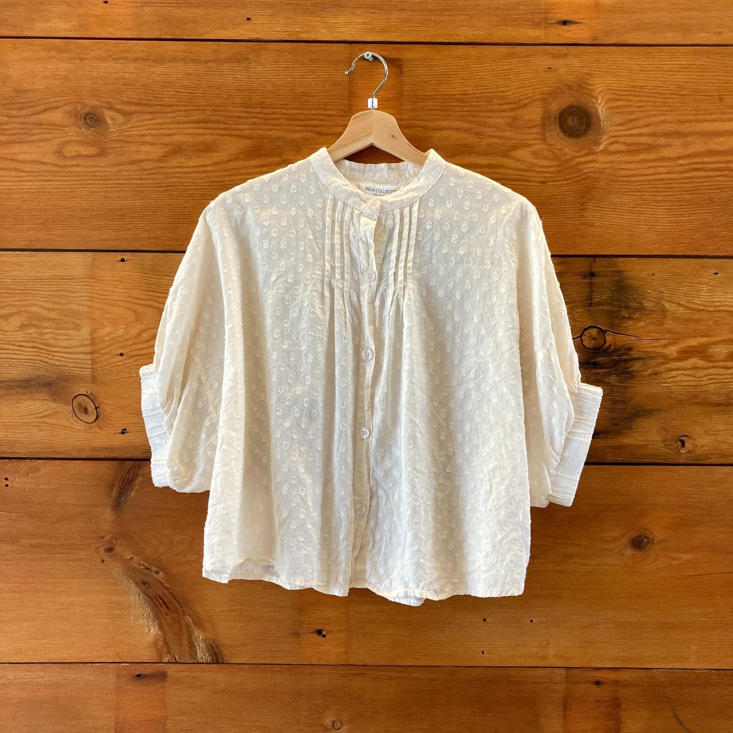 India Collection Emerson Fry White Mandarin Collar Swiss Dot Top - O/S - 0129CB