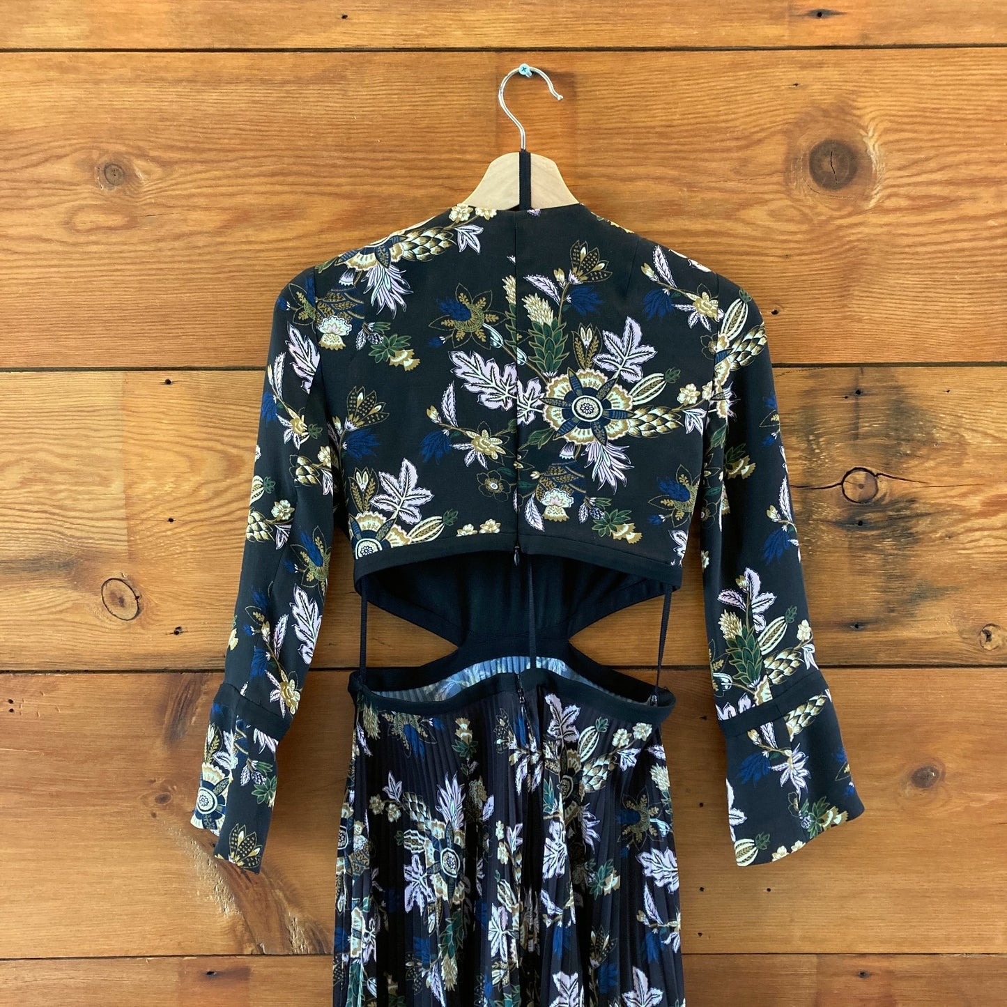 A.L.C. Black Floral Open Back Josefa Pleated Midi Dress - Size 0 - 1114SS