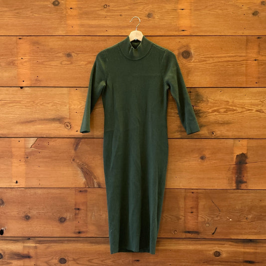 2/M - Hatch Dark Green Maternity Ribbed Knit Mock Neck Midi Length Dress 0620AK