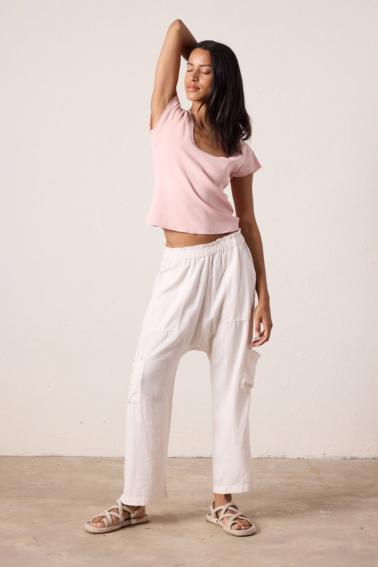 NSF $248 Ivory Linen Blend Paperbag Waist Shailey Pants - Size M - 4427SC