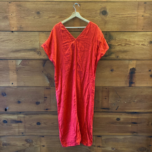 M - Velvet Graham & Spencer Red V-Neck 100% Linen Montana Dress 0416JW