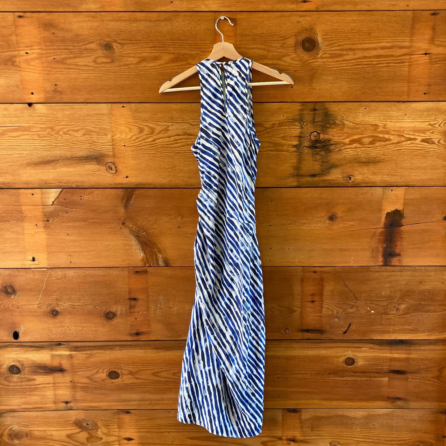 A.L.C. NEW Blue White Ruby Midi Ruched Linen Silk Dress - Size 4 - 1125KG