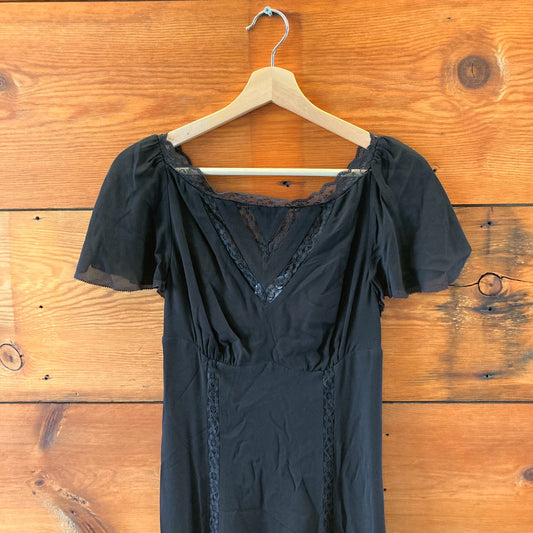 Reformation NEW Black Domini Short Sleeve Lace Midi Dress - Size 4 - 0121CE