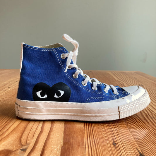 Converse X Play Comme Des Garcons Blue Chuck High Heart Shoes - Size 8 - 0709EH
