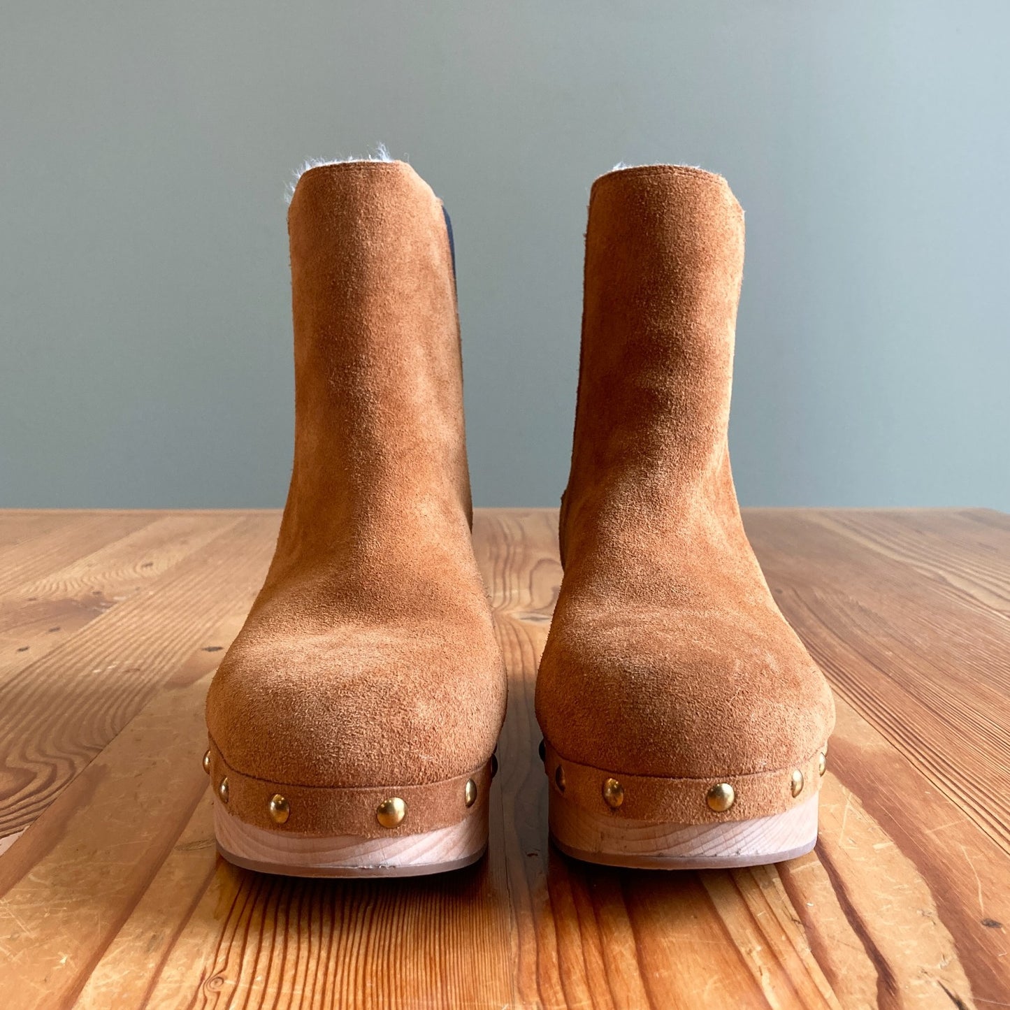 9 - J Crew Faux-fur Lined Clog Suede Pull-On Studded Womens Boots 0107KA