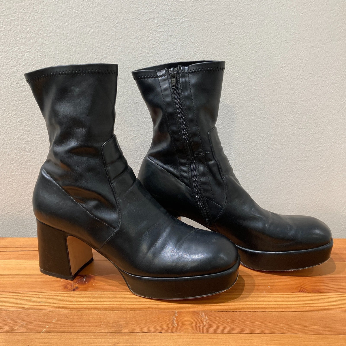 Silent D Black Otto Stretch Faux Leather Platform Boots - Size 42 / 11 - 0530JF