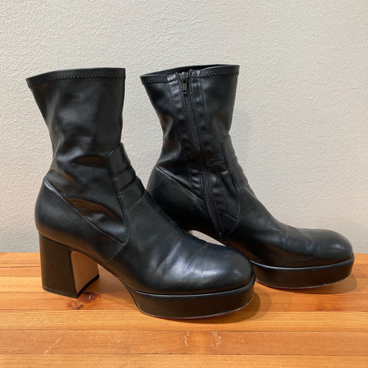 Silent D Black Otto Stretch Faux Leather Platform Boots - Size 42 / 11 - 0530JF