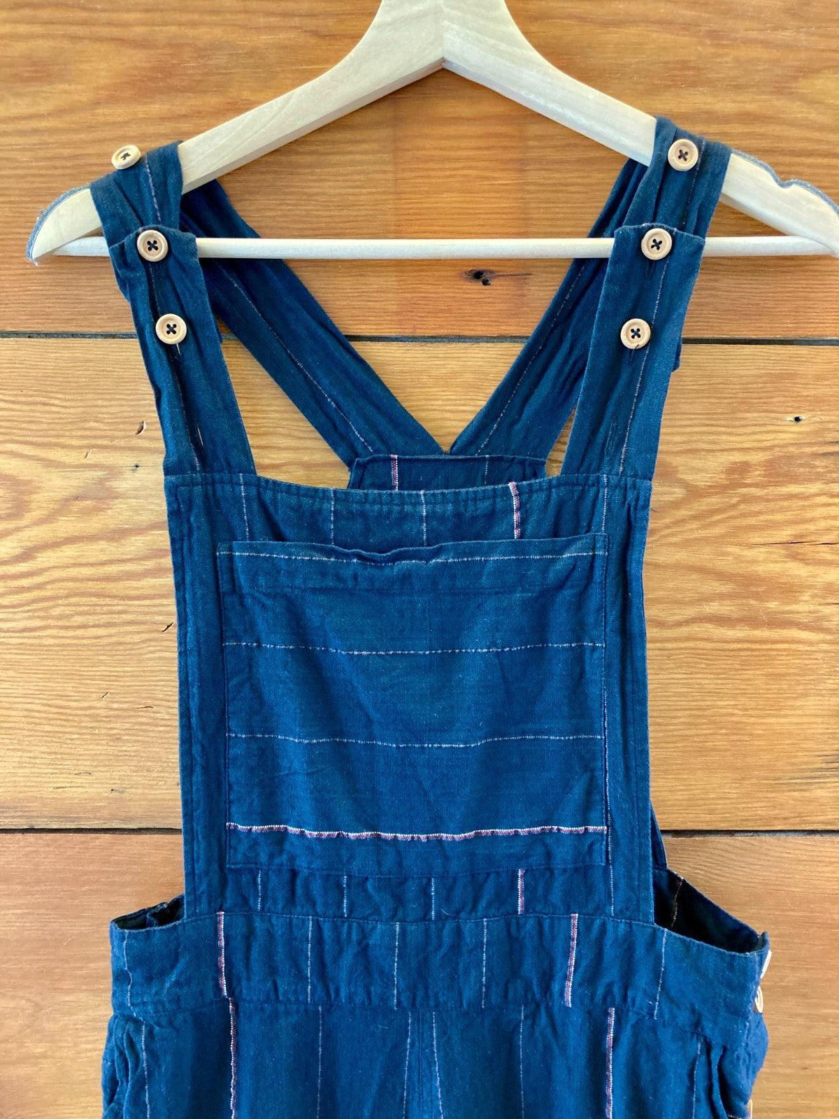 Liz Allig Navy Blue Pin Striped Sleeveless Overalls Jumpsuit - Size S - 0607MK