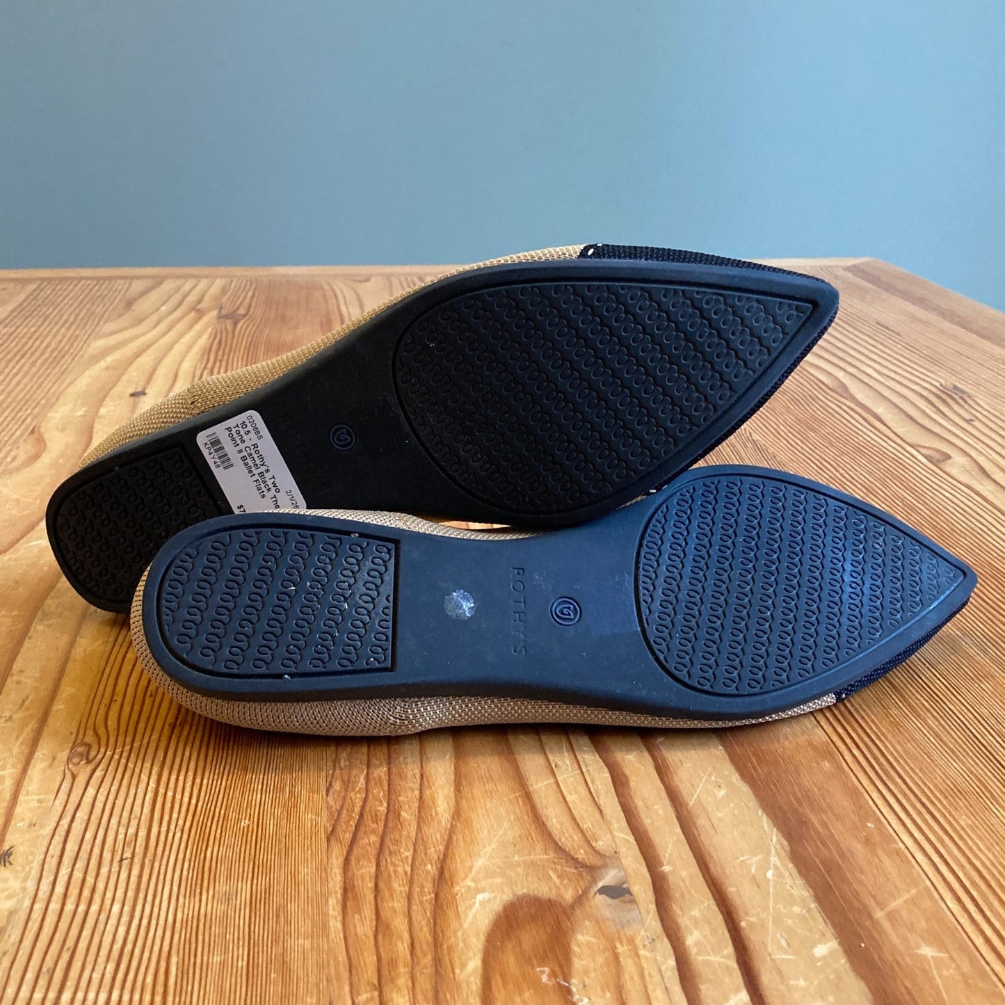 10.5 - Rothy's Two Tone Camel Black The Point II Ballet Flats Shoes 0206BS